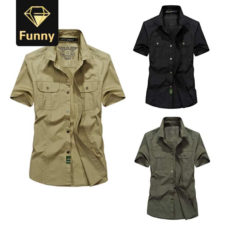 2021 High quality Summer Shirts Men  Thin Cotton Short Sleeve T-Shirts Male Fashion  Designer Military Mens Clothing