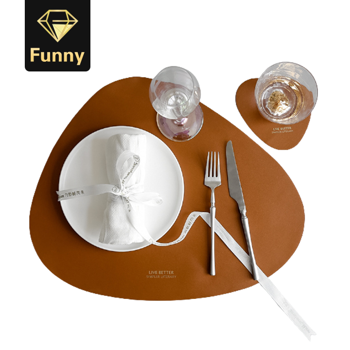 2pcs/set Leather Heat-Resistant Non-Slip Washable Insulation Placemat + Coaster Kitchen Table Mats