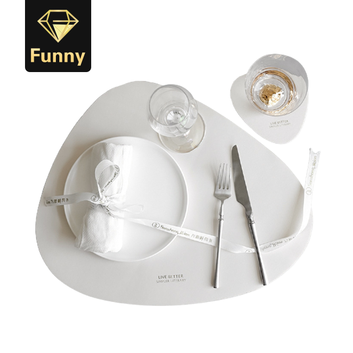 2pcs/set Leather Heat-Resistant Non-Slip Washable Insulation Placemat + Coaster Kitchen Table Mats