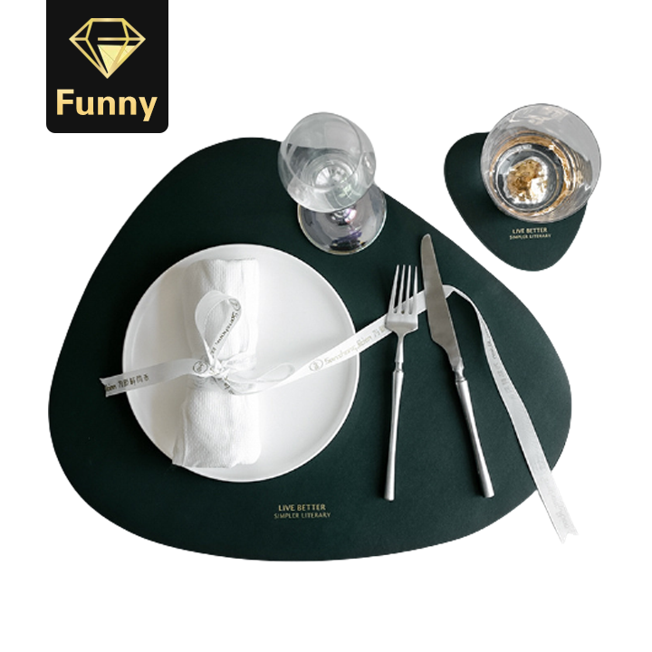 2pcs/set Leather Heat-Resistant Non-Slip Washable Insulation Placemat + Coaster Kitchen Table Mats