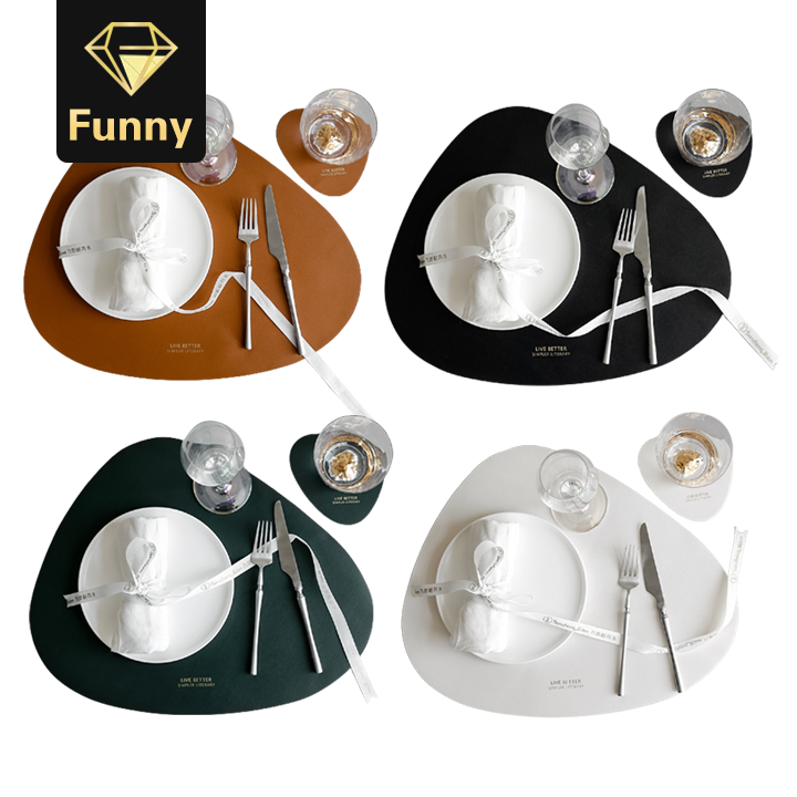 2pcs/set Leather Heat-Resistant Non-Slip Washable Insulation Placemat + Coaster Kitchen Table Mats