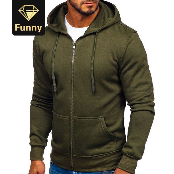 2021 High quality New Men's Casual Zipper Hoodies Sweatshirts Male black Green Solid Color Hooded Outerwear Tops