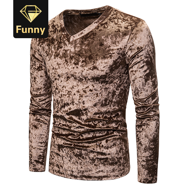 2021 High quality Men autumn winter Streetwear Velour Long sleeve tshirt Fashion  casual V-Neck Flannel Tees Tops