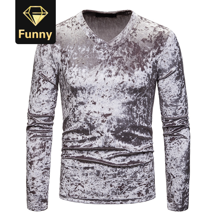 2021 High quality Men autumn winter Streetwear Velour Long sleeve tshirt Fashion  casual V-Neck Flannel Tees Tops