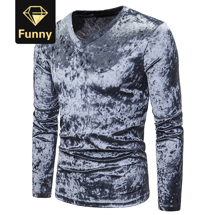 2021 High quality Men autumn winter Streetwear Velour Long sleeve tshirt Fashion  casual V-Neck Flannel Tees Tops