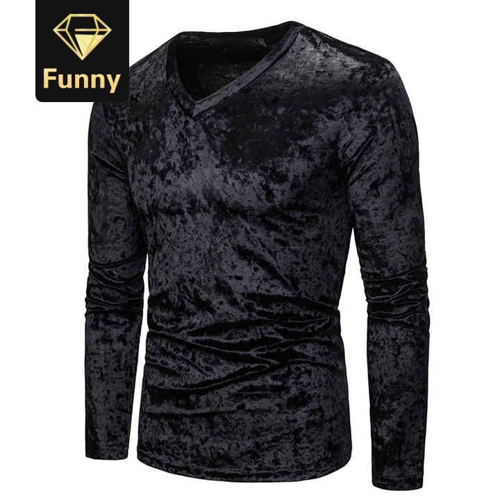 2021 High quality Men autumn winter Streetwear Velour Long sleeve tshirt Fashion  casual V-Neck Flannel Tees Tops