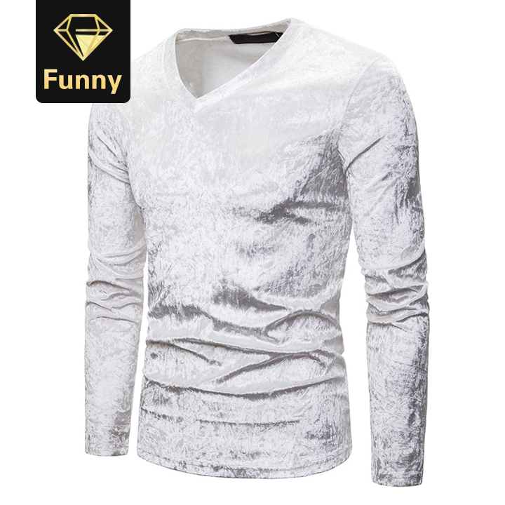 2021 High quality Men autumn winter Streetwear Velour Long sleeve tshirt Fashion  casual V-Neck Flannel Tees Tops