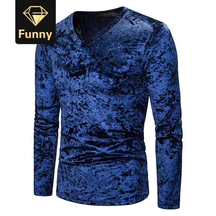2021 High quality Men autumn winter Streetwear Velour Long sleeve tshirt Fashion  casual V-Neck Flannel Tees Tops