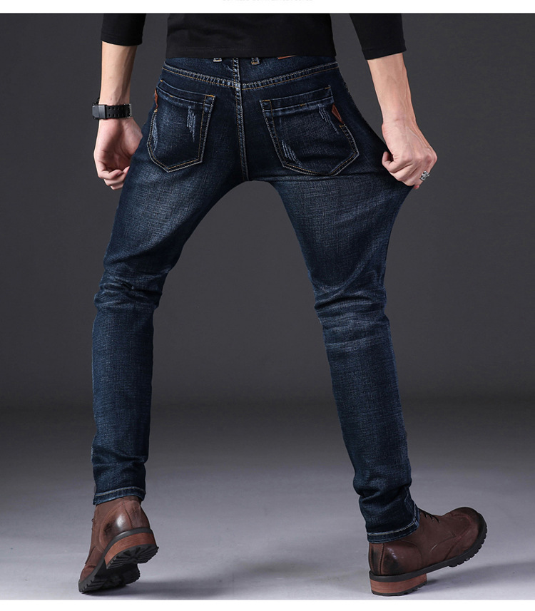 2021 High quality High Quality Dark Blue Print Ripped Jeans Men Jeans Masculino Denim Trousers Men`s Moto Biker Jeans