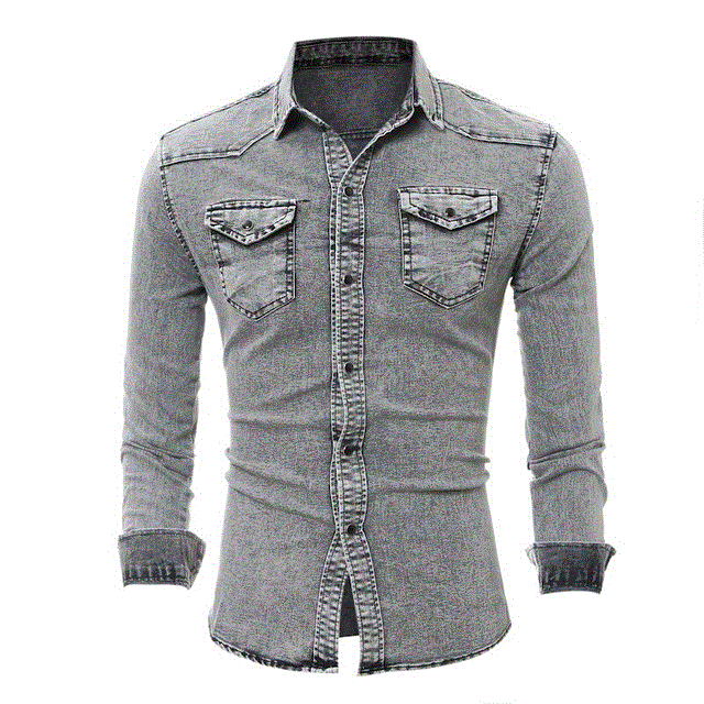 2021 High quality Fashion Denim Shirt Men Cotton Jeans Overshirt Slim Fit Long Sleeve Washed Cowboy polos  Plus Size