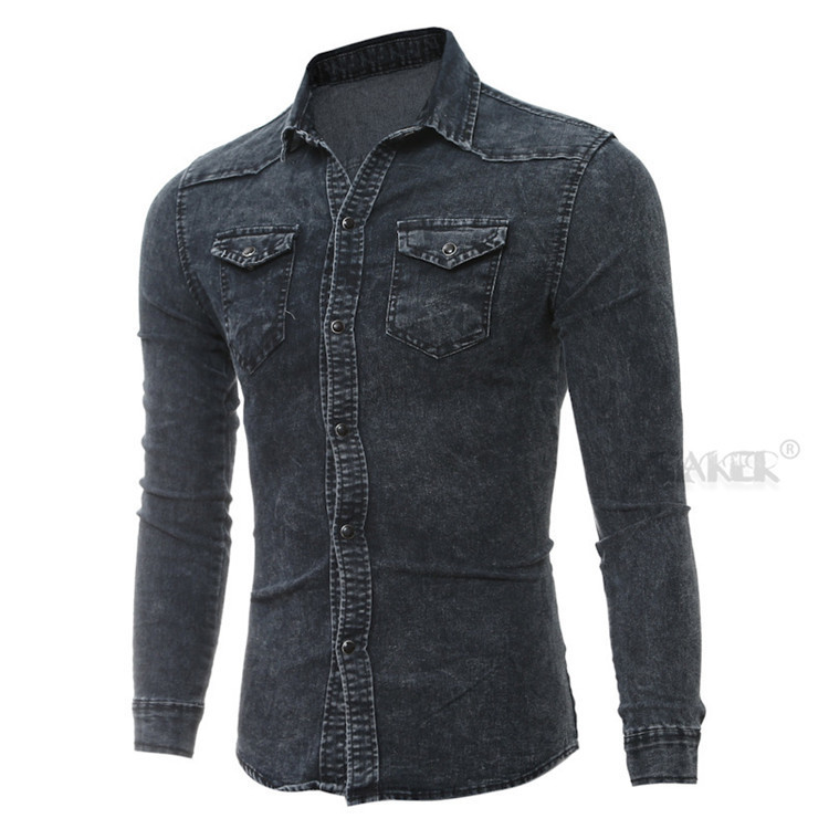 2021 High quality Fashion Denim Shirt Men Cotton Jeans Overshirt Slim Fit Long Sleeve Washed Cowboy polos  Plus Size