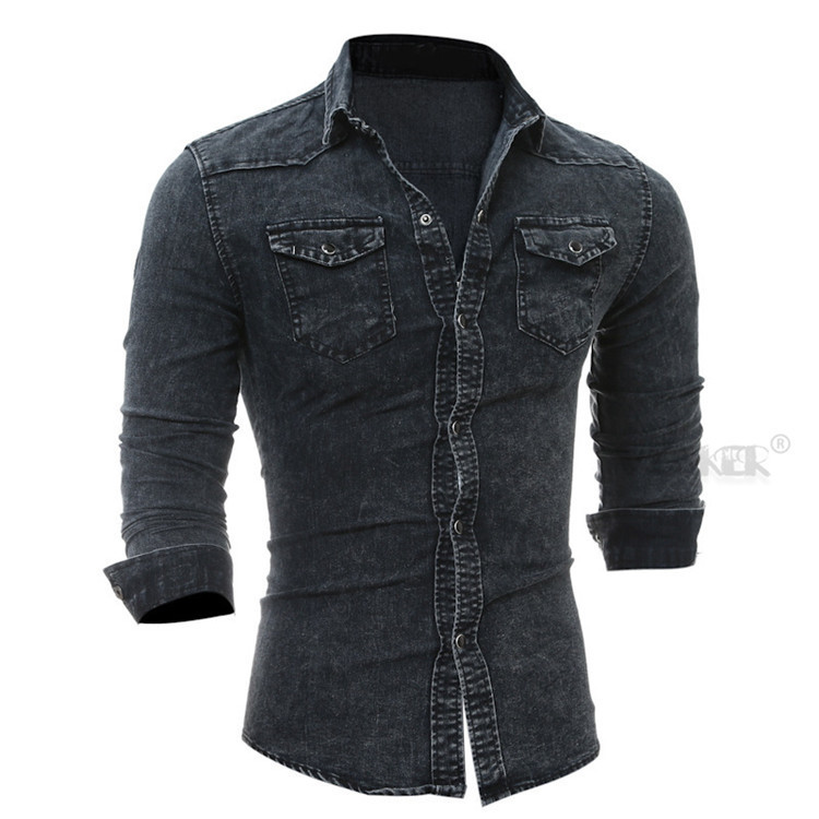 2021 High quality Fashion Denim Shirt Men Cotton Jeans Overshirt Slim Fit Long Sleeve Washed Cowboy polos  Plus Size
