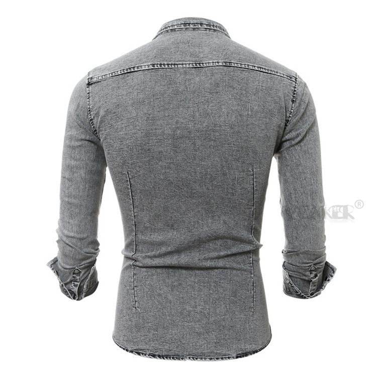 2021 High quality Fashion Denim Shirt Men Cotton Jeans Overshirt Slim Fit Long Sleeve Washed Cowboy polos  Plus Size