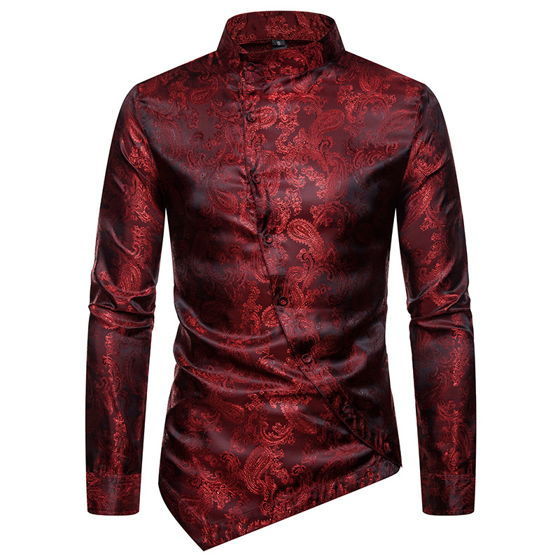2021 High quality Tuxedo Shirt Men Stylish Irregular Hem Design Slim Fit Dress Shirts Mens Wedding Party Chemise Homme