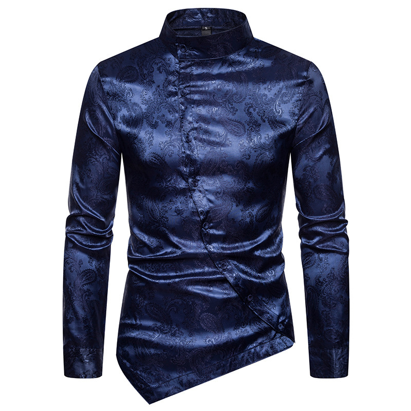 2021 High quality Tuxedo Shirt Men Stylish Irregular Hem Design Slim Fit Dress Shirts Mens Wedding Party Chemise Homme