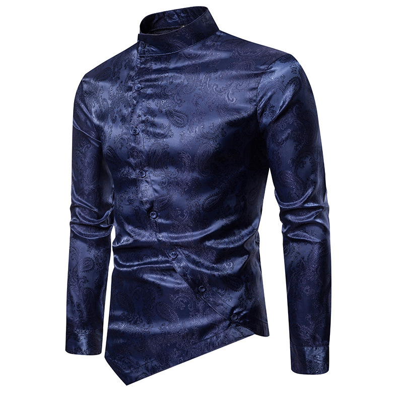 2021 High quality Tuxedo Shirt Men Stylish Irregular Hem Design Slim Fit Dress Shirts Mens Wedding Party Chemise Homme