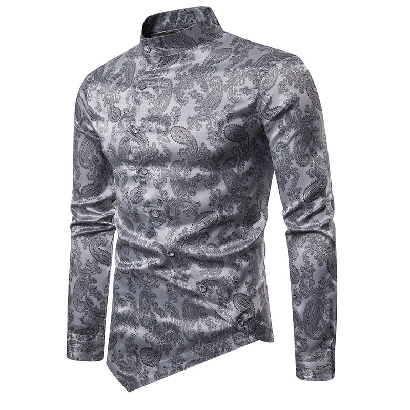2021 High quality Tuxedo Shirt Men Stylish Irregular Hem Design Slim Fit Dress Shirts Mens Wedding Party Chemise Homme