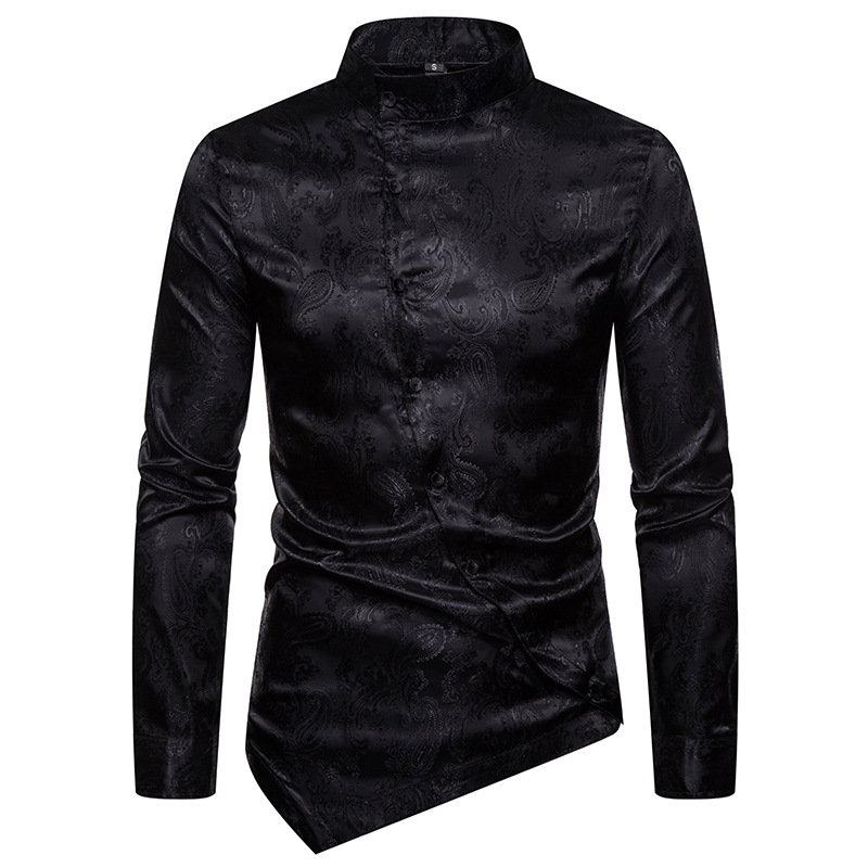 2021 High quality Tuxedo Shirt Men Stylish Irregular Hem Design Slim Fit Dress Shirts Mens Wedding Party Chemise Homme