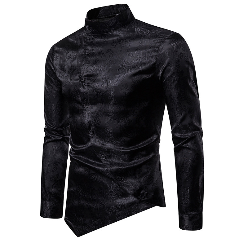 2021 High quality Tuxedo Shirt Men Stylish Irregular Hem Design Slim Fit Dress Shirts Mens Wedding Party Chemise Homme