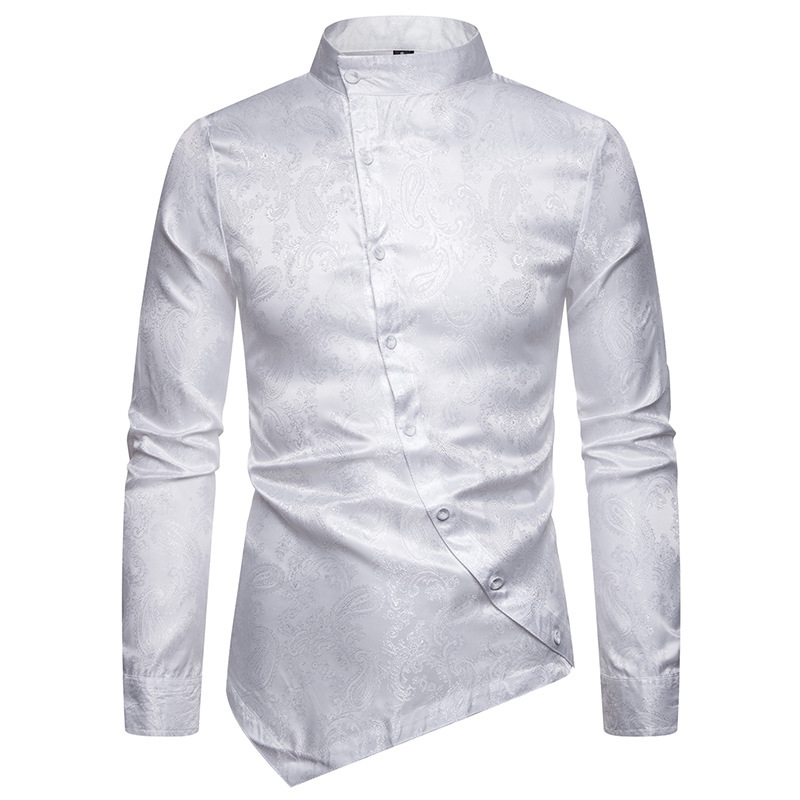 2021 High quality Tuxedo Shirt Men Stylish Irregular Hem Design Slim Fit Dress Shirts Mens Wedding Party Chemise Homme