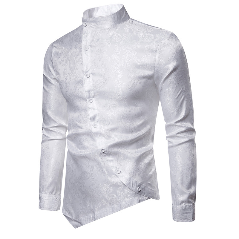2021 High quality Tuxedo Shirt Men Stylish Irregular Hem Design Slim Fit Dress Shirts Mens Wedding Party Chemise Homme