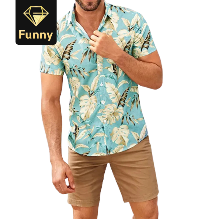 2021 High quality Summer Mens Shirts Hawaii Beach Blouse Tops Print Short Sleeve Stand Collar