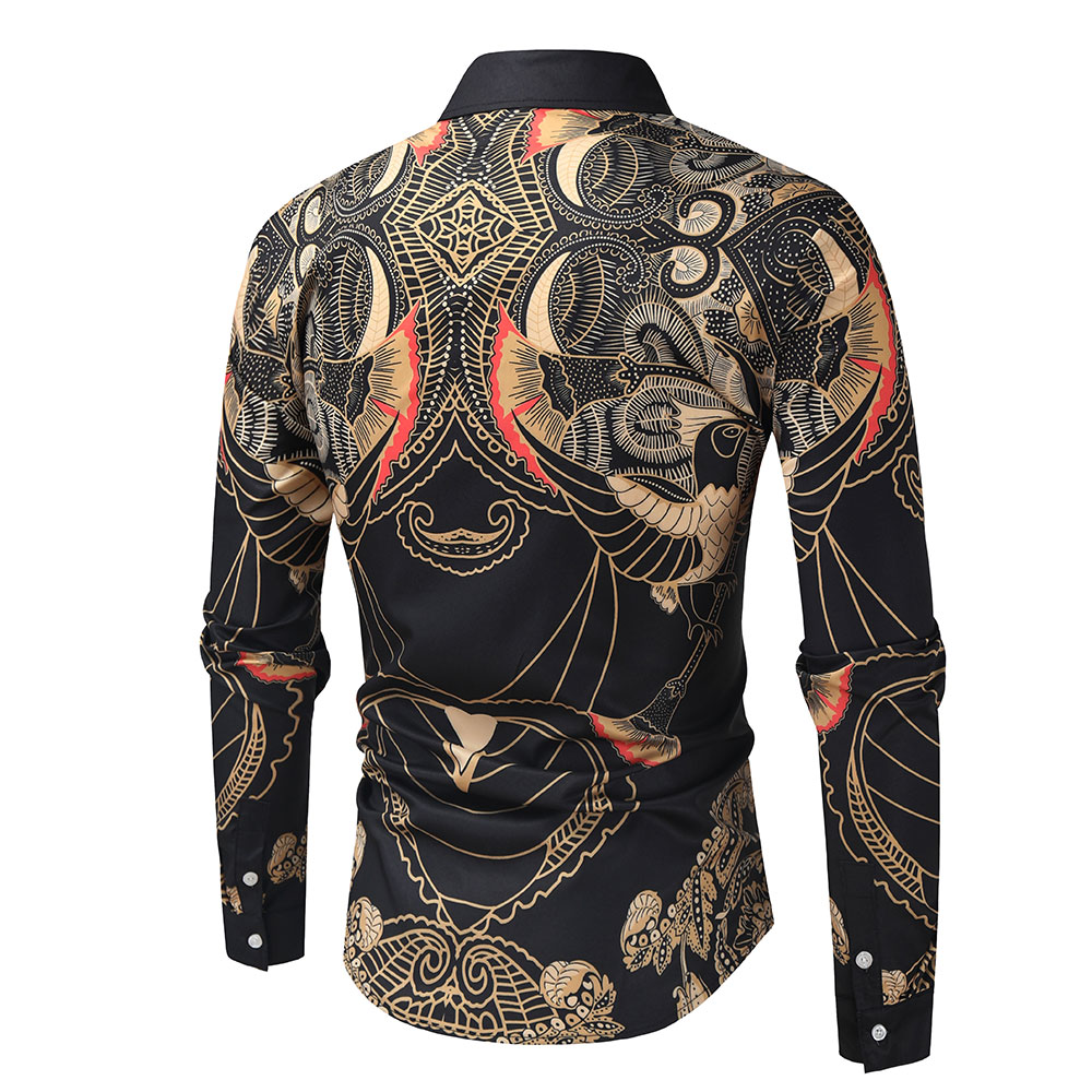 2021 High quality Print Fashion Show Vintage Shirts Men Masculina Slim Fit Club Party Prom Printed Mens Chemise