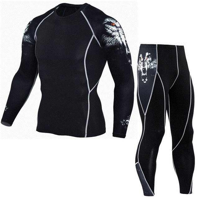 2021 High quality Men's Compression Run jogging Suits Sports Set Long T-shirts And Pants Gym Fitness Tights clothing