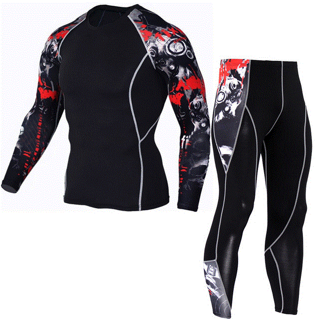 2021 High quality Men's Compression Run jogging Suits Sports Set Long T-shirts And Pants Gym Fitness Tights clothing