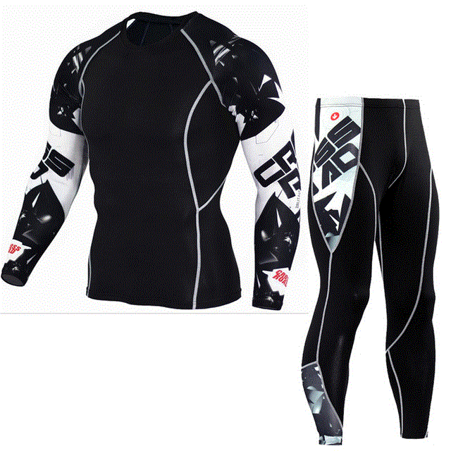 2021 High quality Men's Compression Run jogging Suits Sports Set Long T-shirts And Pants Gym Fitness Tights clothing
