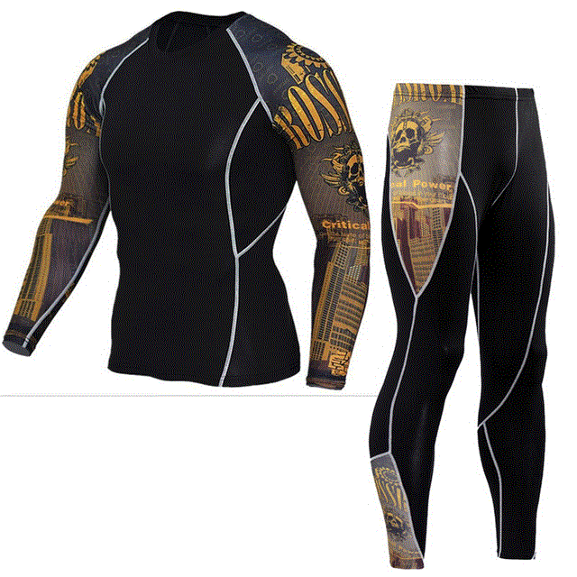 2021 High quality Men's Compression Run jogging Suits Sports Set Long T-shirts And Pants Gym Fitness Tights clothing