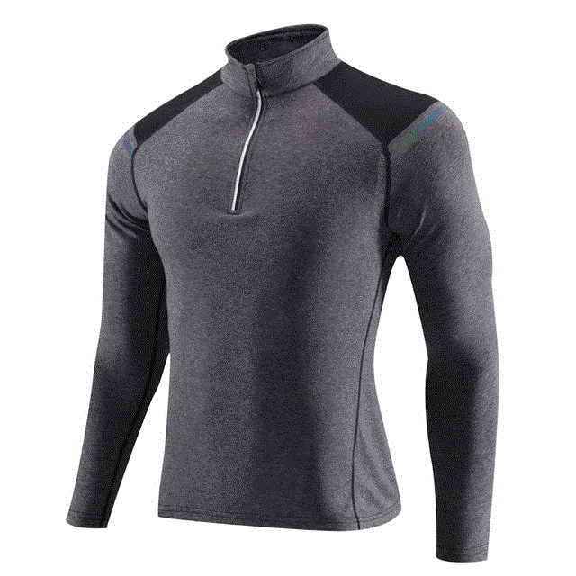 2021 High quality Long Shirts Men Sports Zipper Fitness Traning Clothes Stand Collar Slim Top Workout Running T-shirts