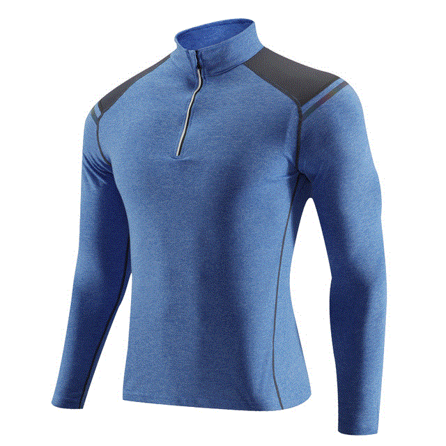 2021 High quality Long Shirts Men Sports Zipper Fitness Traning Clothes Stand Collar Slim Top Workout Running T-shirts