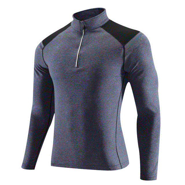 2021 High quality Long Shirts Men Sports Zipper Fitness Traning Clothes Stand Collar Slim Top Workout Running T-shirts