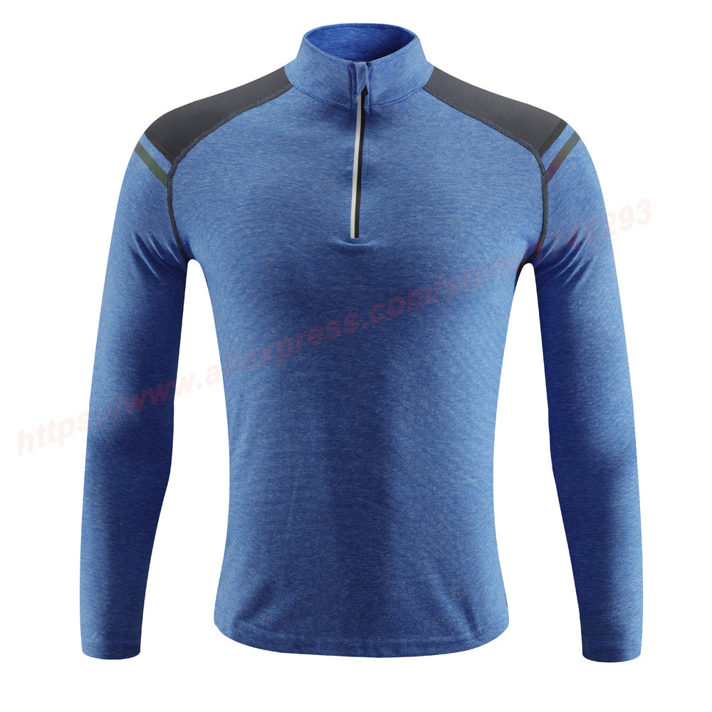 2021 High quality Long Shirts Men Sports Zipper Fitness Traning Clothes Stand Collar Slim Top Workout Running T-shirts