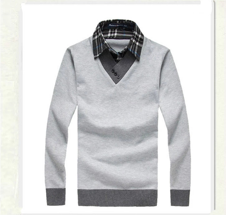 2021 High quality Autumn Winter Men Sweater Fake Two Shirt Collar Sweater Male Casual Wear Knitwear Sweater Men