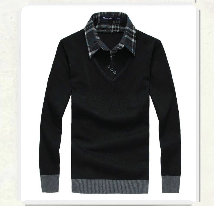2021 High quality Autumn Winter Men Sweater Fake Two Shirt Collar Sweater Male Casual Wear Knitwear Sweater Men