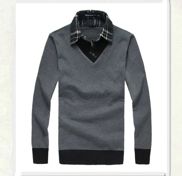 2021 High quality Autumn Winter Men Sweater Fake Two Shirt Collar Sweater Male Casual Wear Knitwear Sweater Men