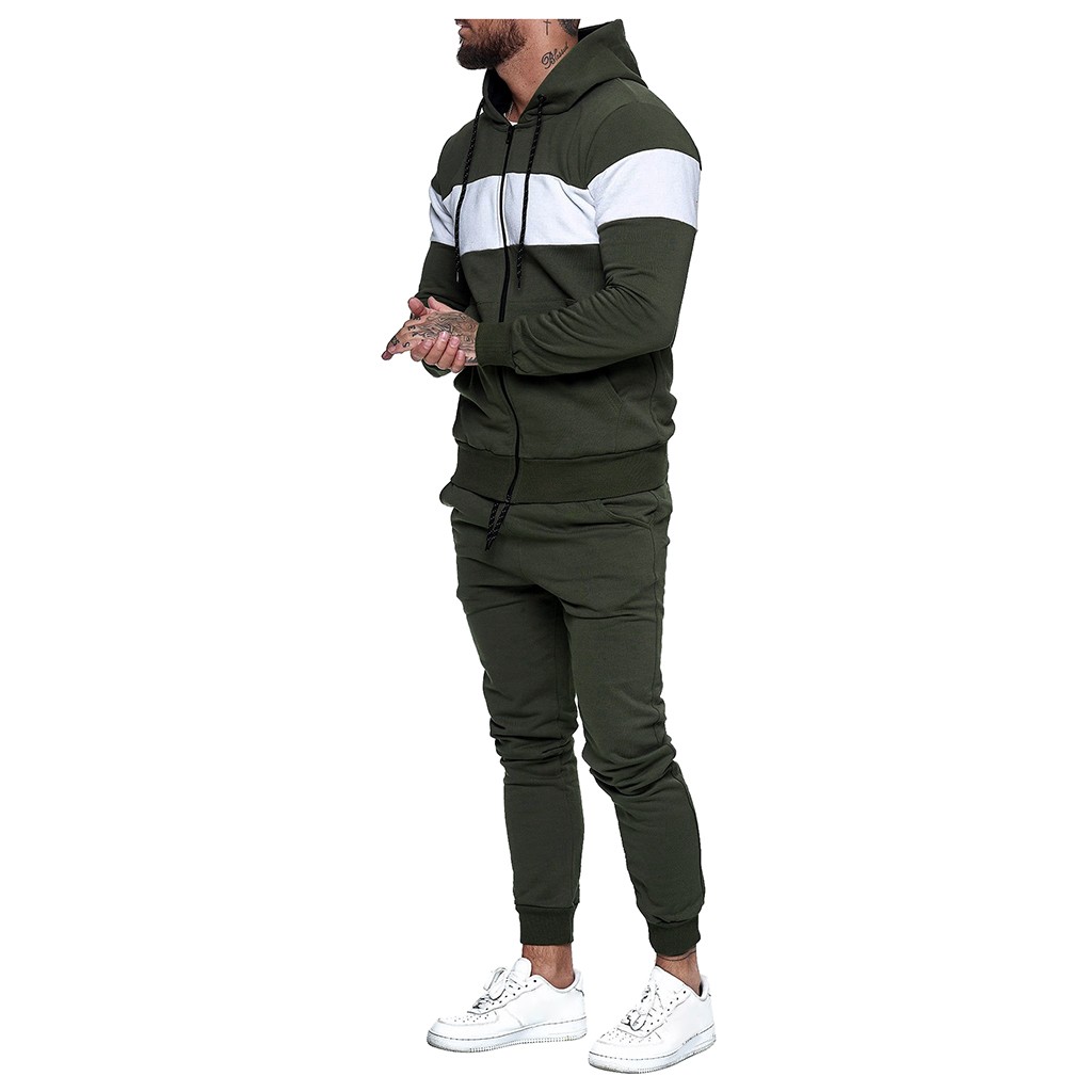 2021 High quality Autumn Winter Mens Tracksuit Jogging Suits Patchwork Hoodies Set Man Hoodies and pants Male Gym Set