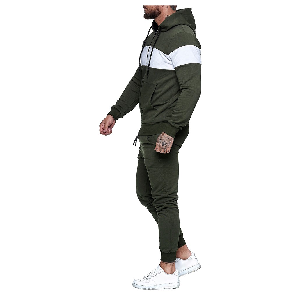 2021 High quality Autumn Winter Mens Tracksuit Jogging Suits Patchwork Hoodies Set Man Hoodies and pants Male Gym Set