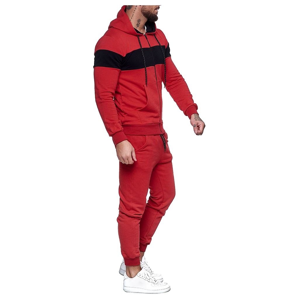 2021 High quality Autumn Winter Mens Tracksuit Jogging Suits Patchwork Hoodies Set Man Hoodies and pants Male Gym Set