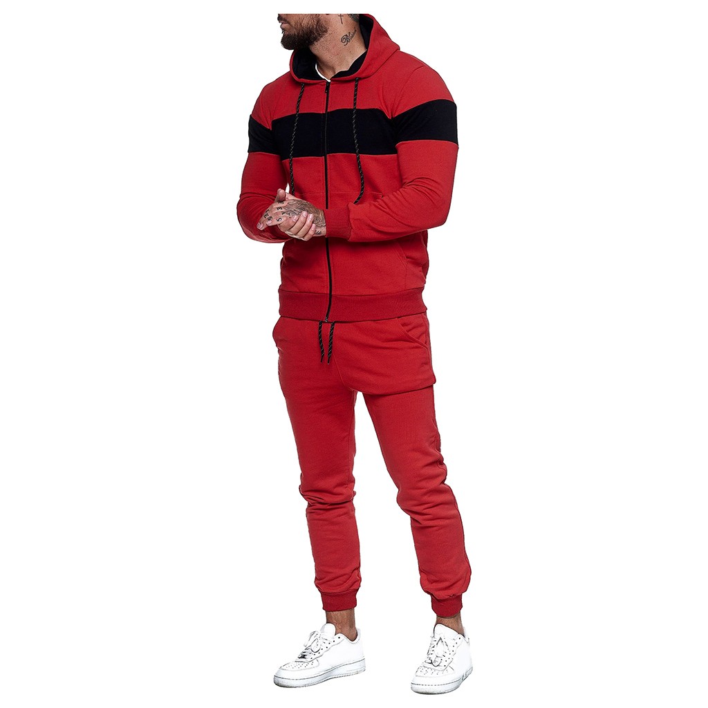 2021 High quality Autumn Winter Mens Tracksuit Jogging Suits Patchwork Hoodies Set Man Hoodies and pants Male Gym Set