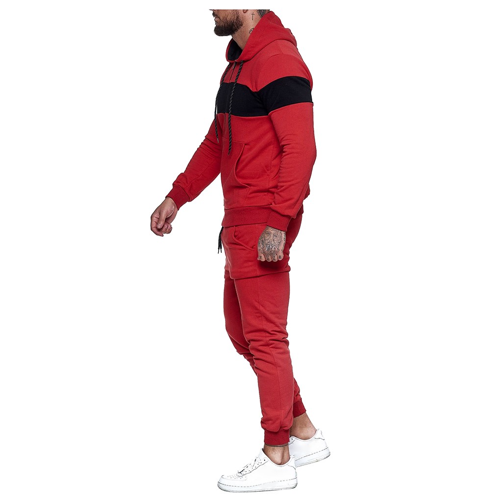2021 High quality Autumn Winter Mens Tracksuit Jogging Suits Patchwork Hoodies Set Man Hoodies and pants Male Gym Set