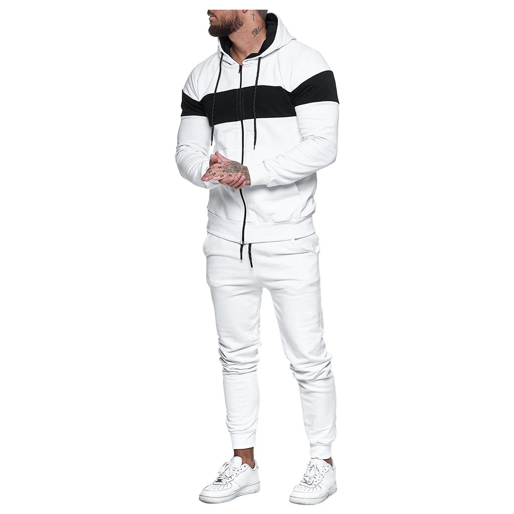 2021 High quality Autumn Winter Mens Tracksuit Jogging Suits Patchwork Hoodies Set Man Hoodies and pants Male Gym Set
