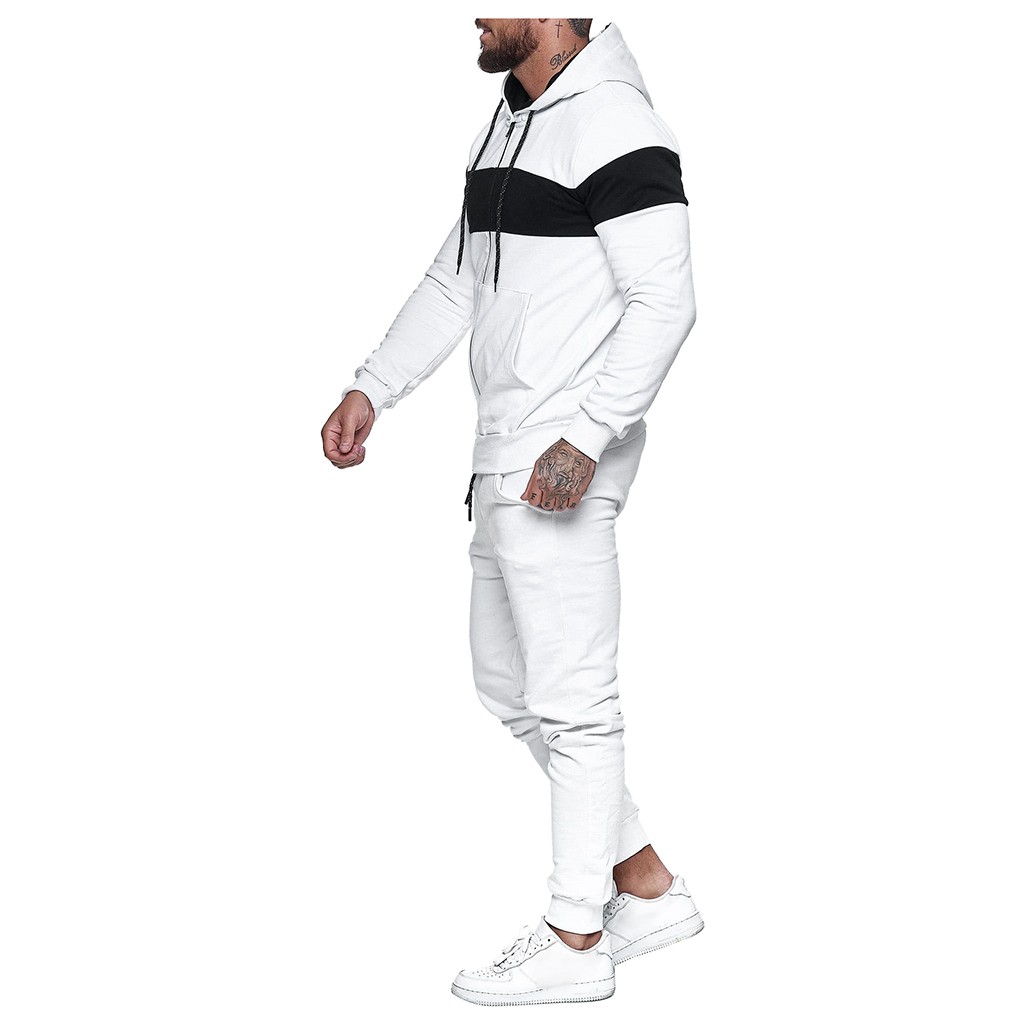 2021 High quality Autumn Winter Mens Tracksuit Jogging Suits Patchwork Hoodies Set Man Hoodies and pants Male Gym Set