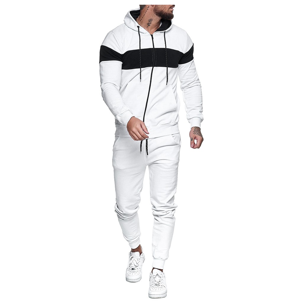 2021 High quality Autumn Winter Mens Tracksuit Jogging Suits Patchwork Hoodies Set Man Hoodies and pants Male Gym Set