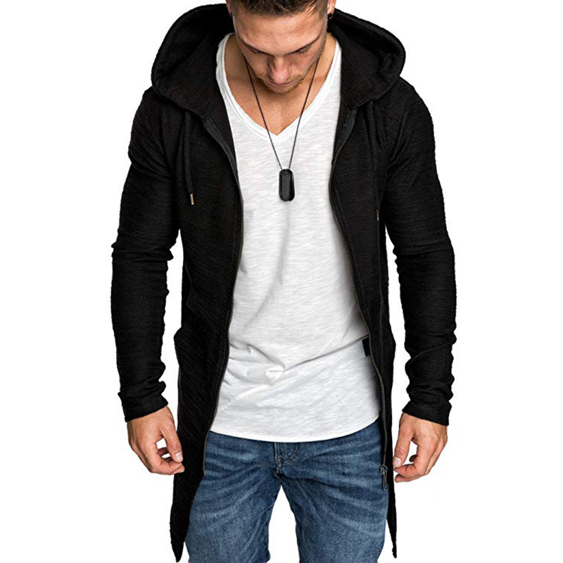 2021 High quality Men Dovetail Long Style Trench Male Cool Style Zip Sports Jacket Long Sleeve Hooded Coat Plus Size