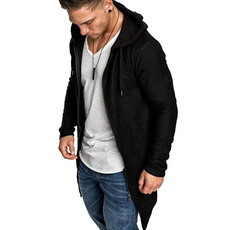 2021 High quality Men Dovetail Long Style Trench Male Cool Style Zip Sports Jacket Long Sleeve Hooded Coat Plus Size