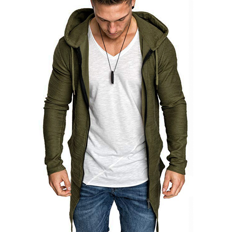 2021 High quality Men Dovetail Long Style Trench Male Cool Style Zip Sports Jacket Long Sleeve Hooded Coat Plus Size