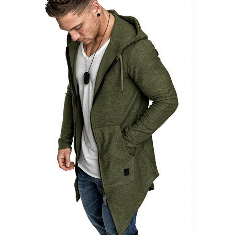 2021 High quality Men Dovetail Long Style Trench Male Cool Style Zip Sports Jacket Long Sleeve Hooded Coat Plus Size